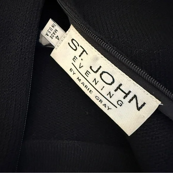 St. John Evening Black Knit Dress with Jewel Embellished Neckline & Cuffs - Picture 11 of 12